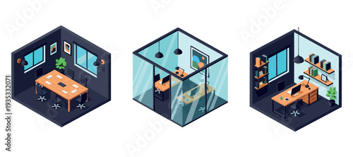 Small office cubicles arranged in modern workplace interiors