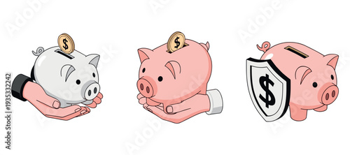 Piggy bank being held and protected with coin insertion