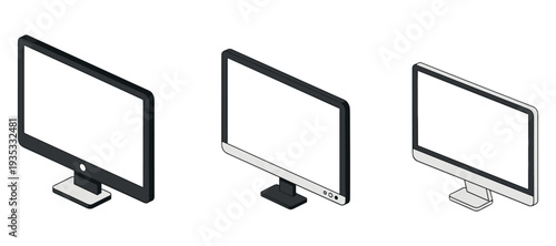 Computer monitors trio displayed in isometric electronic setup