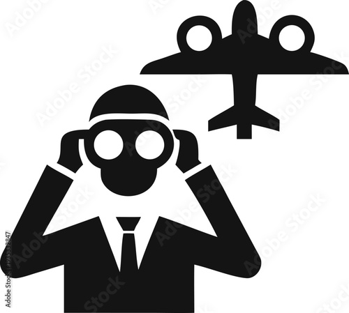 Military Aviation Officer Observing Aircraft with Binoculars and Specialized Flight Goggles