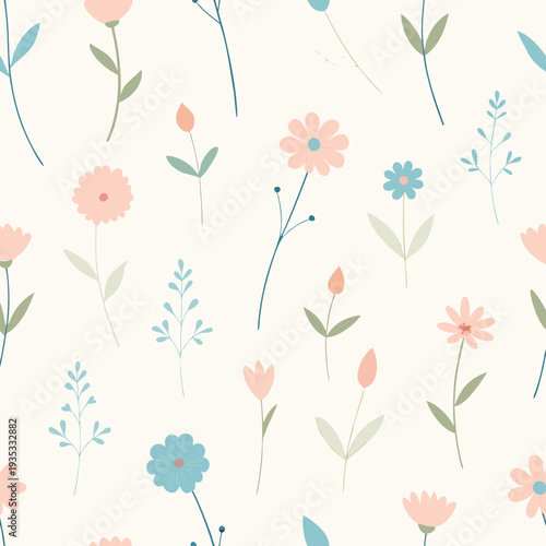 seamless pattern with pink flowers