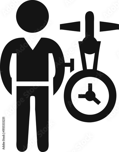 Operator Standing Beside an Advanced Drone or Unmanned Aerial Vehicle Ready for Flight