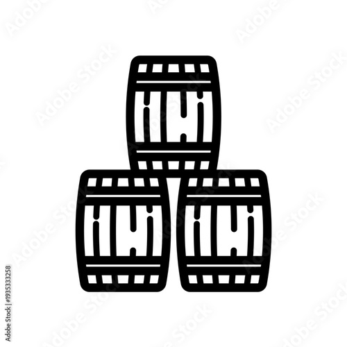 Three wooden barrels stacked in a pyramid, vector icon