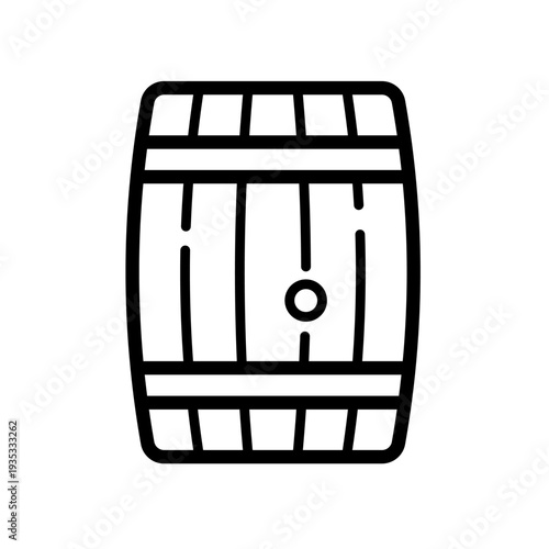 Wooden barrel for wine or beer, line art vector icon