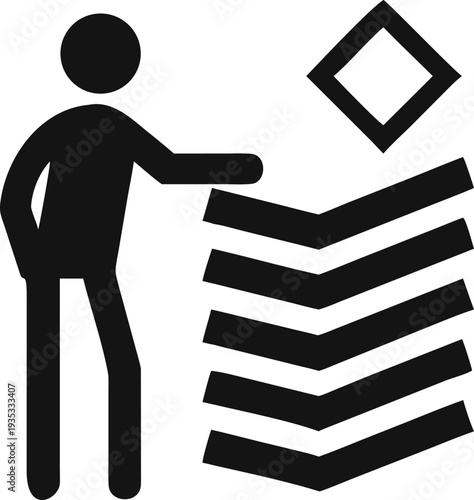 Person achieving a significant milestone by completing stacked challenging levels reaching top value