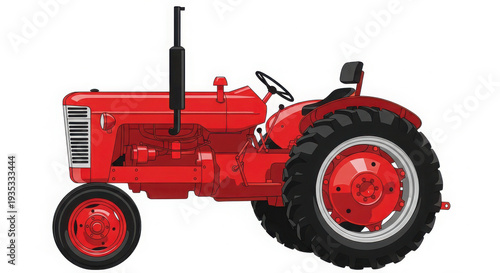 Classic red agricultural tractor with large rear wheels and front steering wheels