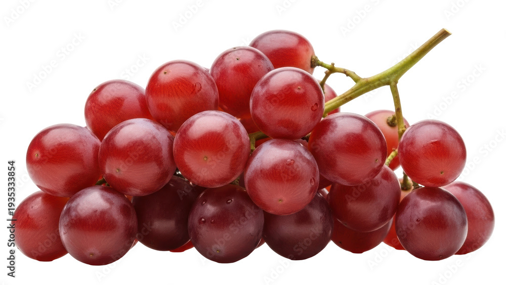 Naklejka premium Isolated cluster of fresh red grapes, a juicy fruit full of healthy nutrition and antioxidants