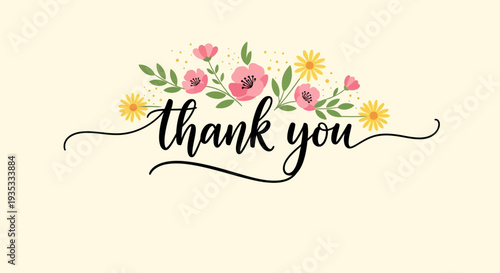 Floral thank you card with elegant cursive script and pastel flowers.