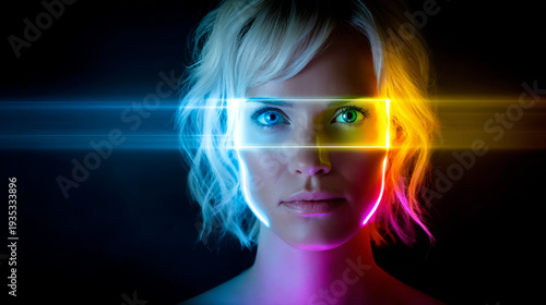 Wallpaper Mural Woman's Face with Colorful Futuristic Neon Light Beams Torontodigital.ca