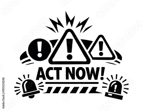 Urgent alert message with hazard symbols and blaring sirens conveying a sense of impending danger and emergency