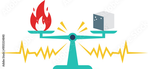 A balanced scale depicts metabolic flexibility ? fire (passion) versus stability (cube). An ECG line highlights the dynamic process. Modern, vibrant concept art.