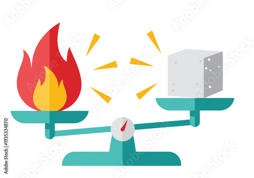 A balanced scale depicts metabolic flexibility: fire (energy) versus sugar (fuel). Illustrates adaptability and dynamic processes. Modern concept art.