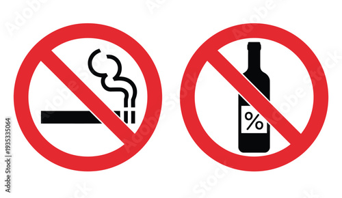 Prohibition Signs Vector – No Smoking, No Alcohol Graphic
