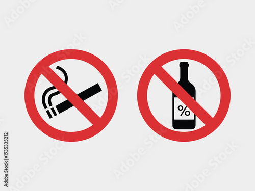 Health and Safety Warning Icons – No Smoking / No Alcohol