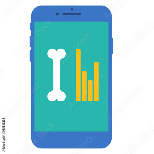 Smartphone displays a posture tracking app with a bone icon and data graph. Modern, teal and blue design. Ideal for health, fitness, and technology visuals.