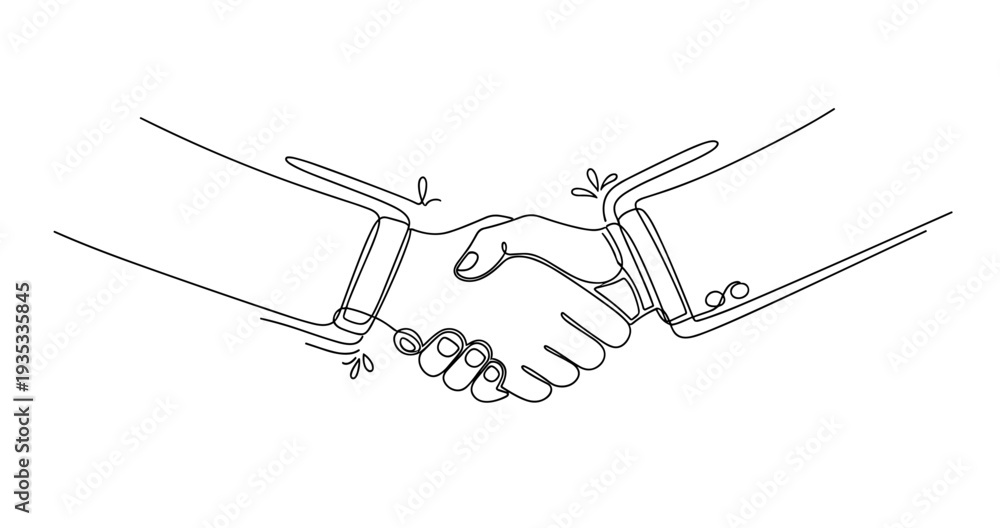Fototapeta premium Continuous line drawing of professional handshake in business context. None editable stroke