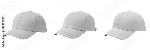 Blank White Baseball Cap Mockup Set - Realistic Cotton Adjustable Sports Hats for Branding and Logo Design Isolated on White Background