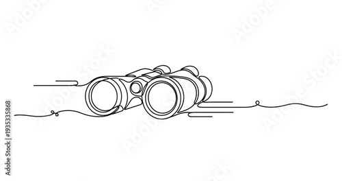 Continuous line drawing of binoculars on white background. None editable stroke
