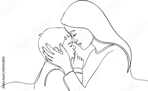 Minimalist line of woman and child touching faces minimalist line woman faces touching gentle
