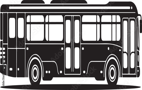 City bus public transport vehicle icon vector illustration, urban passenger bus silhouette with doors and windows, modern transportation symbol isolated on white background for travel, transit and mob