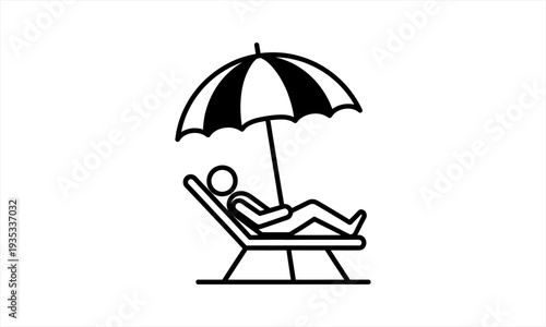 Person relaxing on a beach chair under an umbrella line art.