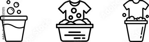 Laundry process silhouette icons for washing clothes.