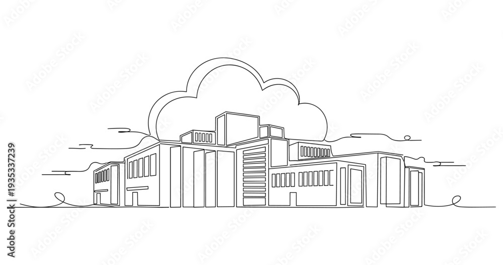 Obraz premium Modern campus complex in continuous line with cloud. No editable stroke