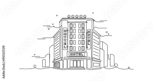 Hotel building with five star rating in urban setting. No editable stroke