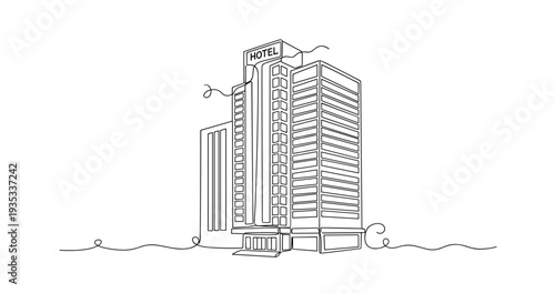 High rise hotel building standing in urban environment. No editable stroke