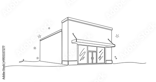 Small retail storefront with awning and glass entrance on quiet street facade. No editable stroke