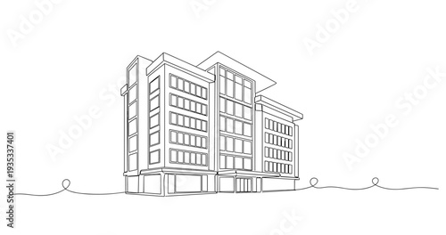Modern multi story office building seen in simple outline. No editable stroke