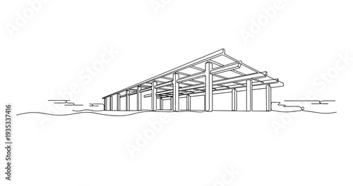 Open concrete canopy structure with exposed beams and columns. No editable stroke