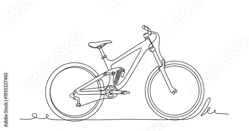 Full suspension mountain bicycle shown stationary on flat ground. No editable stroke