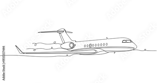 Private jet taxiing on airport runway in minimalist drawing. No editable stroke
