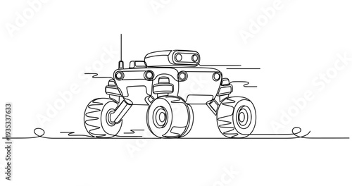 All terrain rover robot traversing flat line surface. No editable stroke