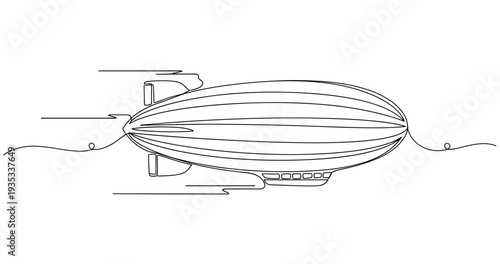 Airship zeppelin cruising through sky over open horizon. No editable stroke