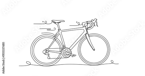 Road bicycle stationary in minimalist continuous line composition. No editable stroke