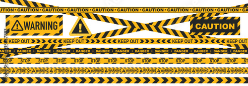 Yellow and black ribbons. For prohibited and dangerous areas. Vector set of tapes.