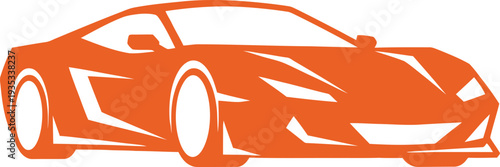 Sleek orange stylized modern sports car silhouette with dynamic lines and low profile design.