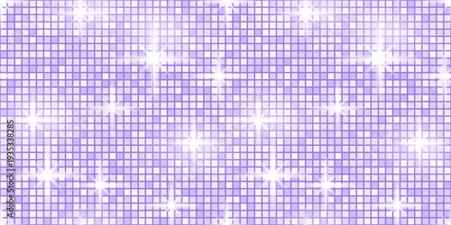 Disco pink glitter and background violet sequin with texture backdrop purple. Glam dance tile and pattern ball party with rose seamless mosaic. Retro disco floor and neon background pool