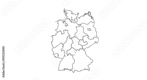 Detailed Outline Map of Germany with State Boundaries on White Background