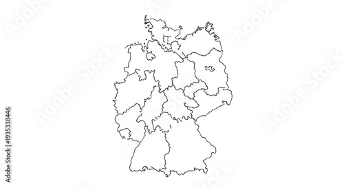 Detailed Outline Map of Germany with State Boundaries on White Background