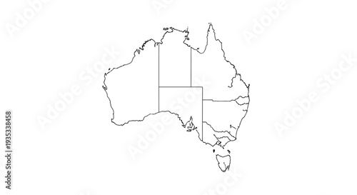Detailed Outline Map of Australia with State Boundaries on White Background