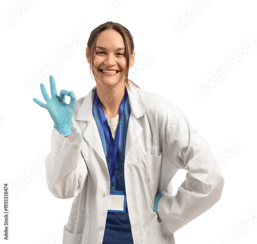 Female doctor showing OK on...