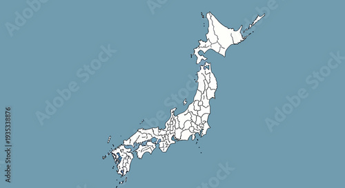 Detailed outline map of Japan showing internal prefectural divisions on a light blue background, ideal for geographical studies.
