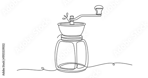 Continuous line drawing of vintage manual coffee grinder with handle. None editable stroke