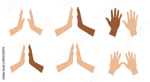 Diverse Hands Performing High Five Gesture Representing Friendship and Success on Isolated White Background