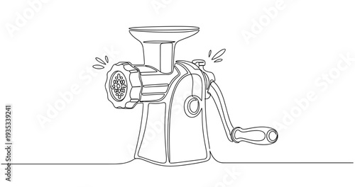 Hand-crank meat grinder line drawing with simple design. None editable stroke