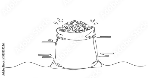 Line art of a grain-filled sack on white background. None editable stroke