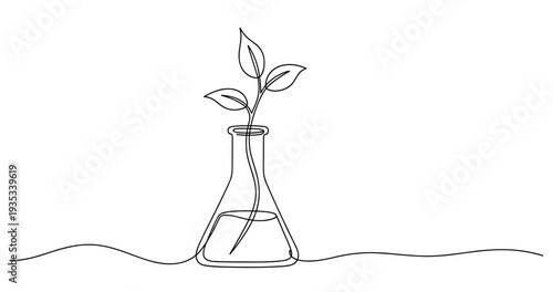 Minimalistic line drawing of a plant in a vase on white background. no editable stroke